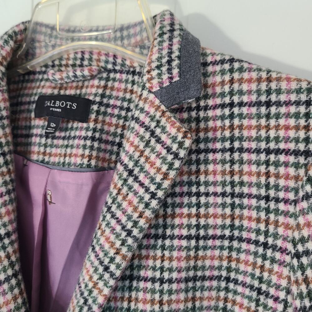 Talbots Beige Houndstooth Owl Print Lined Classic Preppy Blazer Wool 12P - Picture 4 of 14